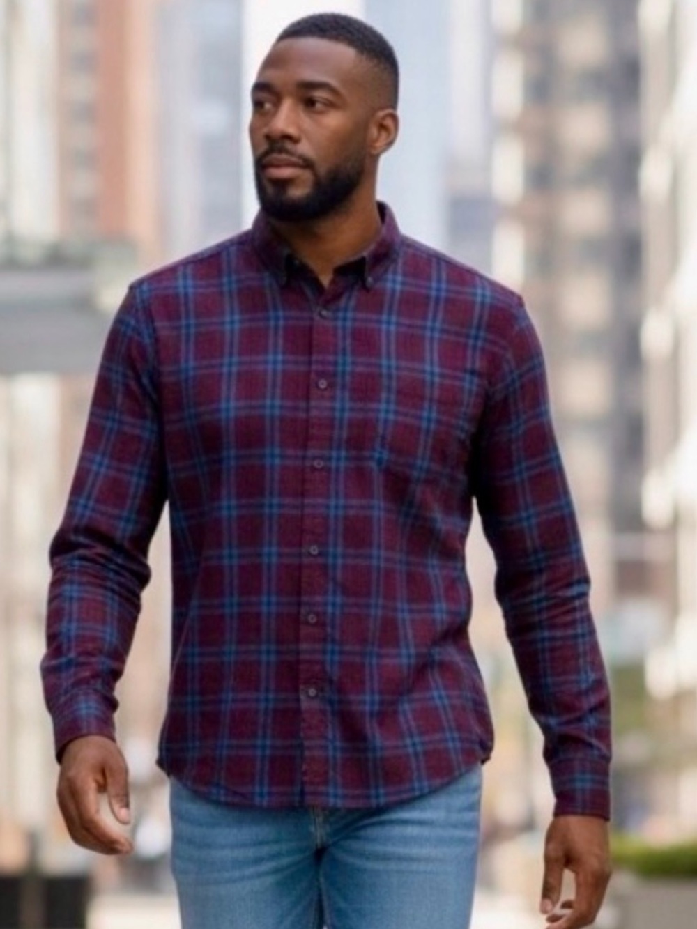 UNTUCKit XXL Large Plaid Button Down Shirt Burgundy Blue Long Sleeve